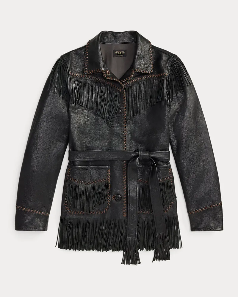 Ralph Lauren Lederjacke mit Fransenbesatz Black