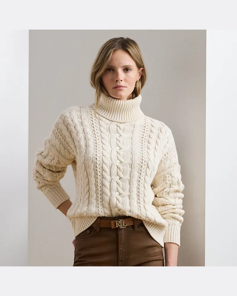 Ralph Lauren Rollkragenpullover mit Zopfmuster Cream