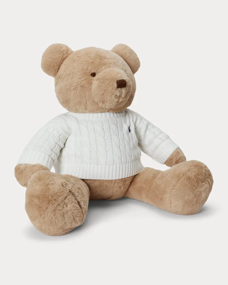 Ralph Lauren Großer Polo Bear mit Zopfmusterpullover Cream