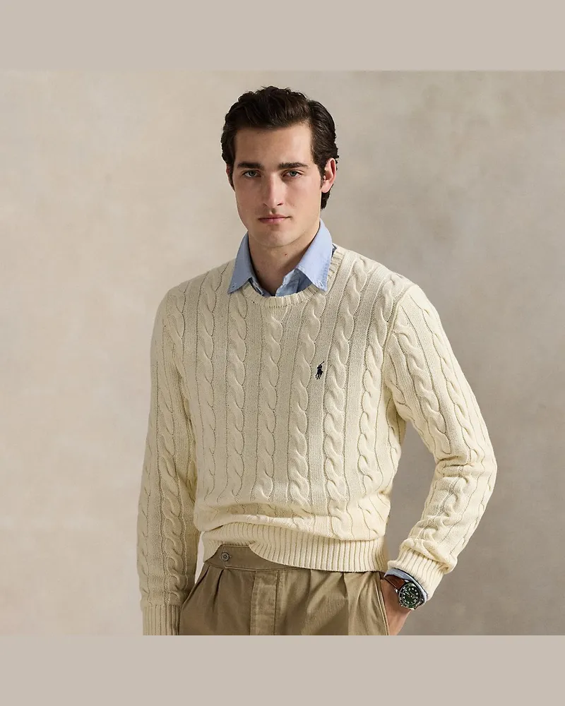 Ralph Lauren Baumwollpullover mit Zopfmuster Cream