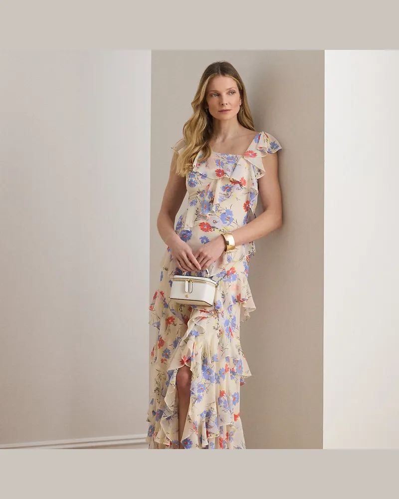 Ralph Lauren Geblümtes Georgette-Kleid mit Rüschen White