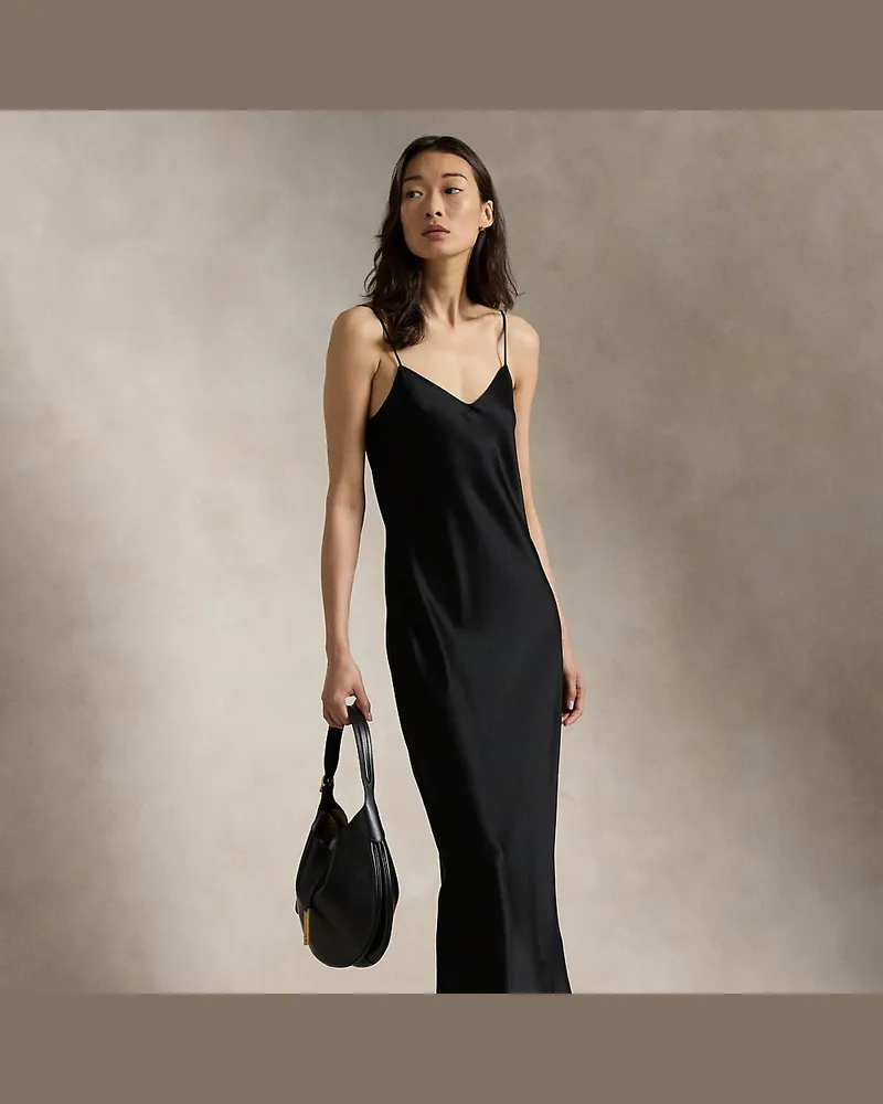 Ralph Lauren Midi-Trägerkleid aus Satin Black