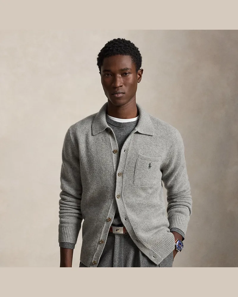 Ralph Lauren Woll-Kaschmir-Strickjacke mit Polokragen Grey