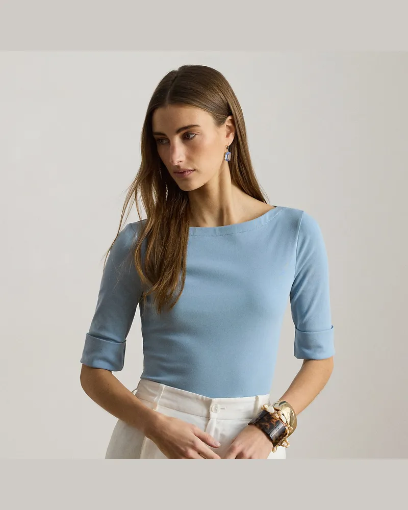 Ralph Lauren Kurzgrößen - T-Shirt mit U-Boot-Ausschnitt Blue