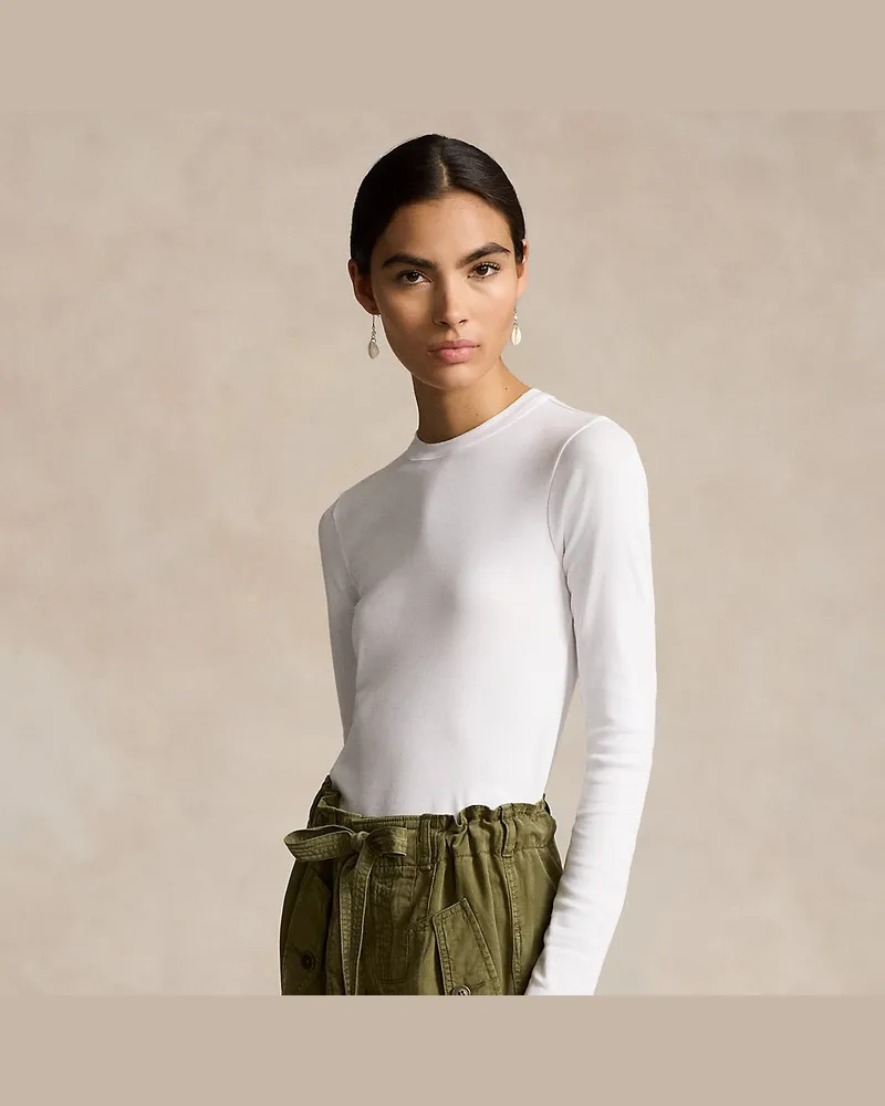 Ralph Lauren Slim-Fit Langarm-T-Shirt aus Baumwolle White