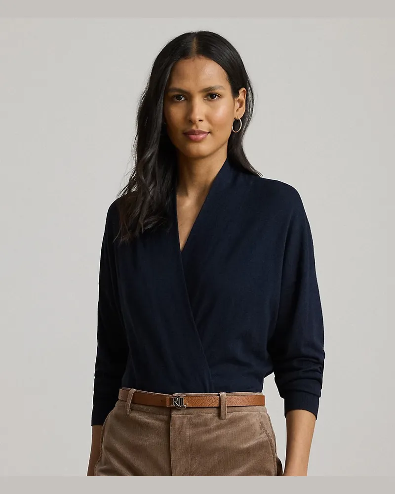 Ralph Lauren Baumwoll-Modal-Pullover mit V-Ausschnitt Blue