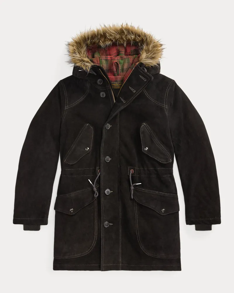 Ralph Lauren Wildlederparka mit Kunstpelzbesatz Black