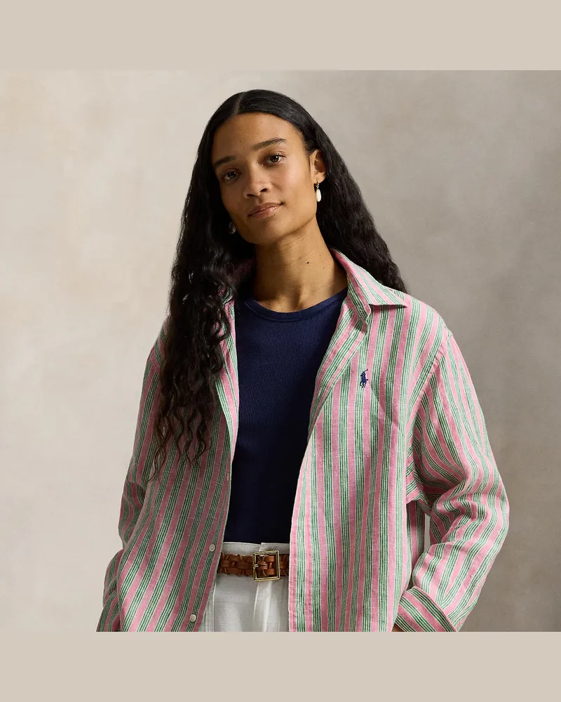 Ralph Lauren Weites Leinenhemd mit Streifen Red