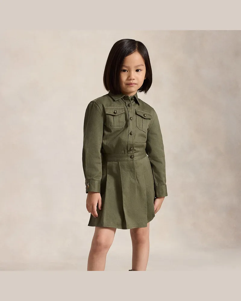 Ralph Lauren Plissiertes Hemdkleid aus Baumwolltwill Green