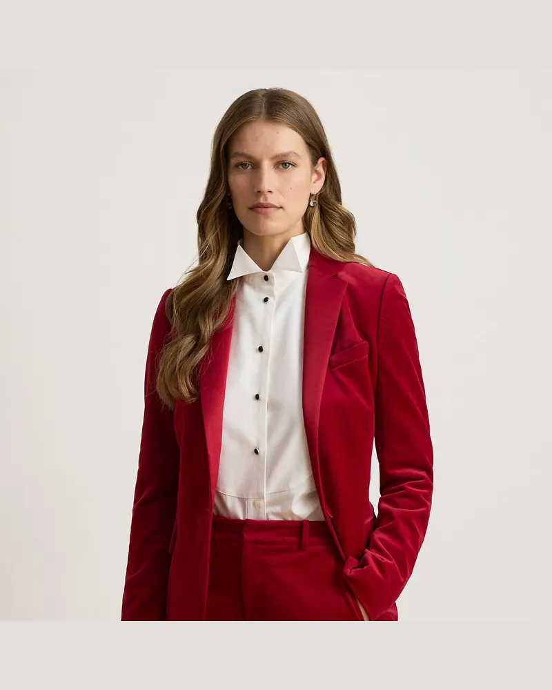 Ralph Lauren Sakko aus Stretchsamt mit Satinbesatz Red