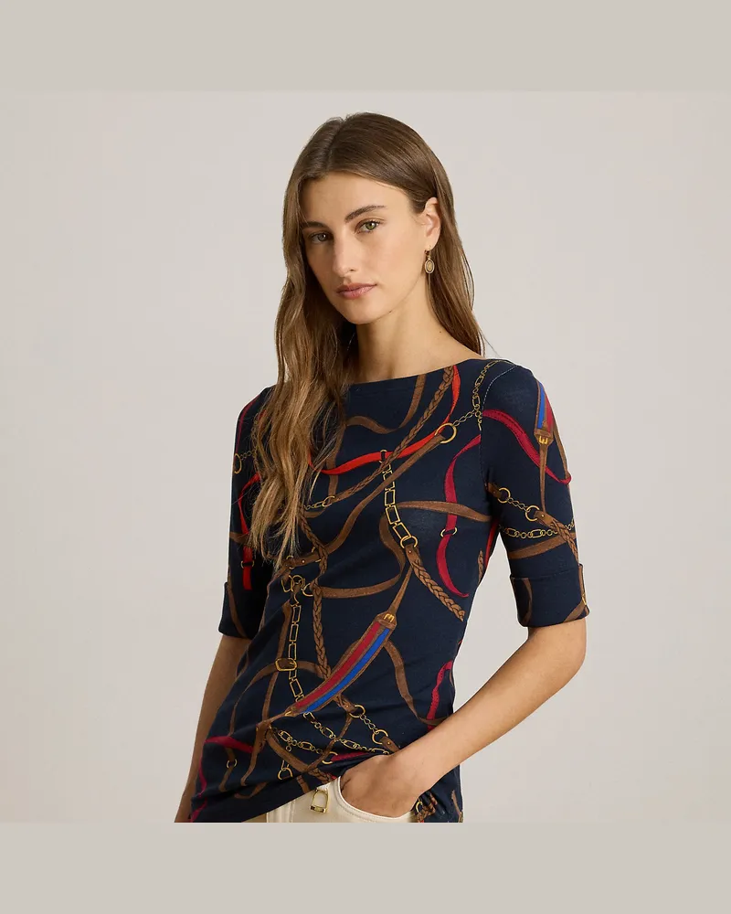Ralph Lauren Baumwoll-T-Shirt mit Gürteldruck Blue
