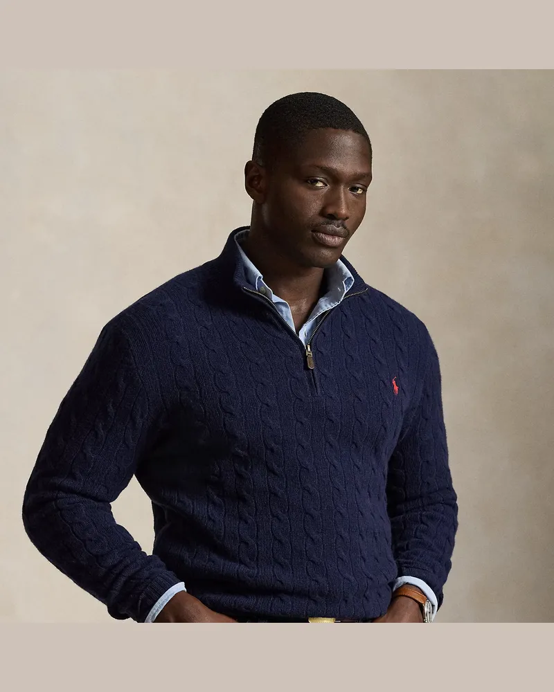 Ralph Lauren Große Größen - Zopfmusterpullover mit Reißverschluss Blue