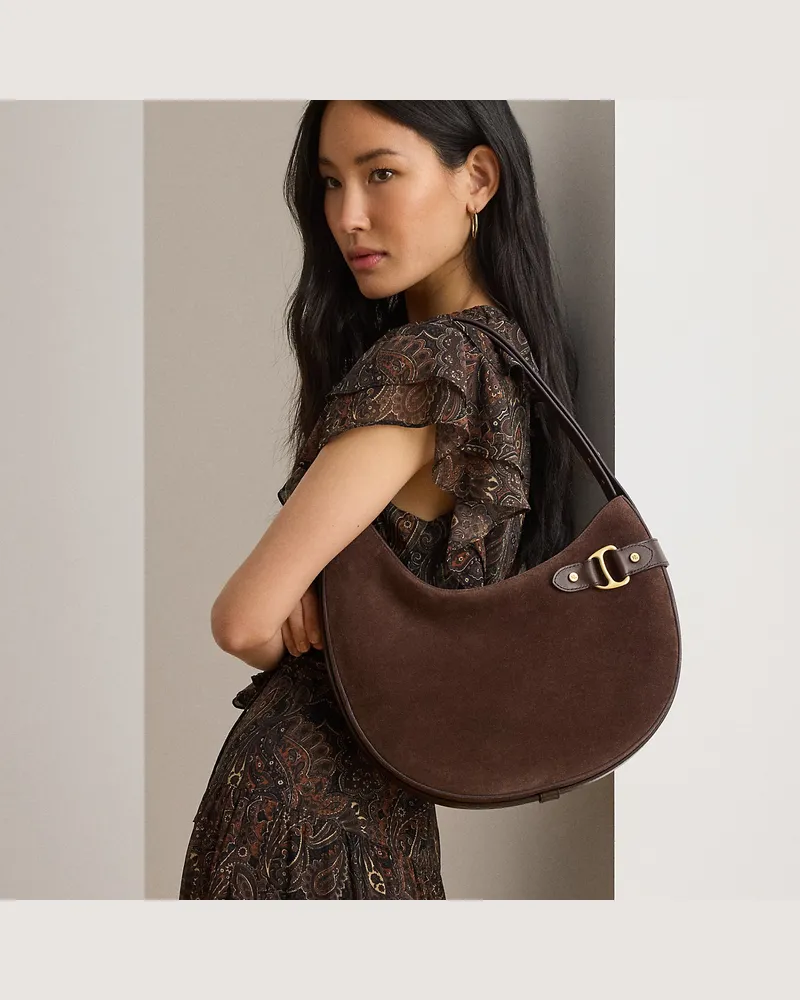 Ralph Lauren Große Schultertasche Tasha aus Wildleder Brown