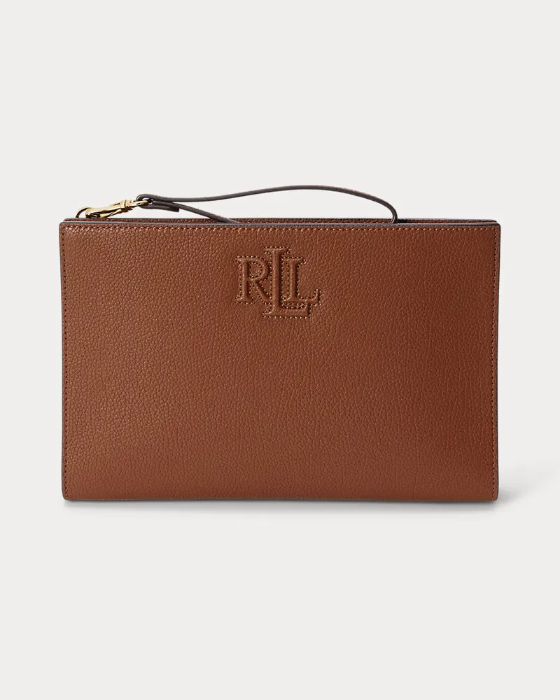 Ralph Lauren Große Pochette Adley aus Narbenleder Brown