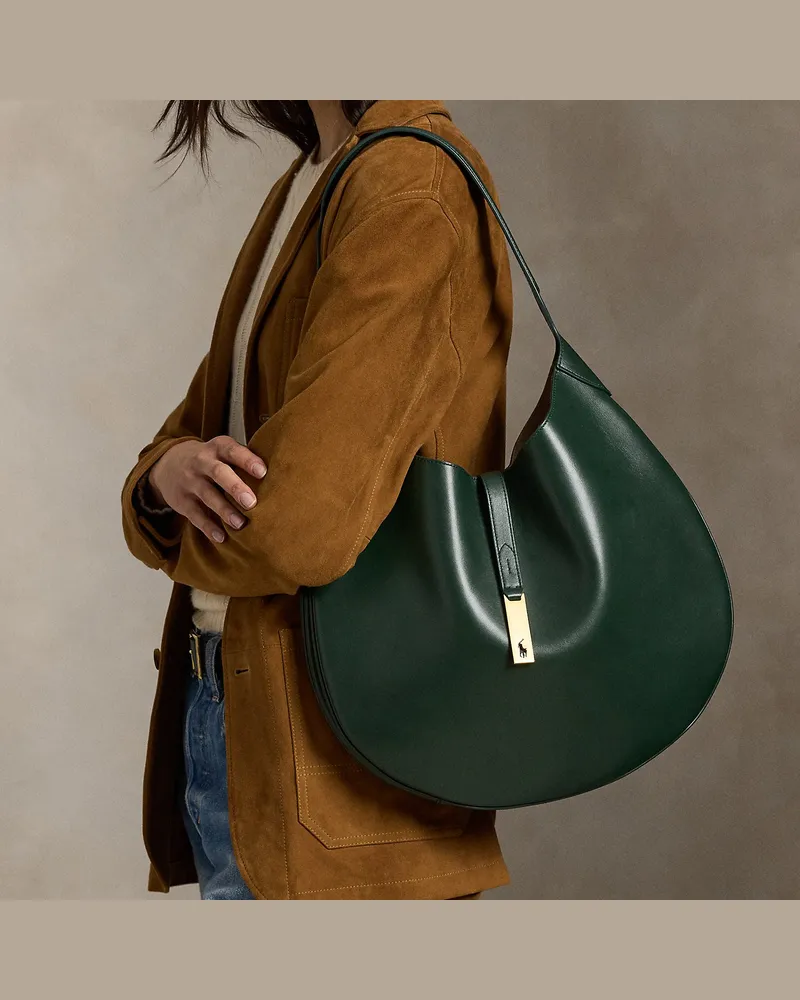 Ralph Lauren Große Schultertasche Polo ID aus Kalbsleder Green