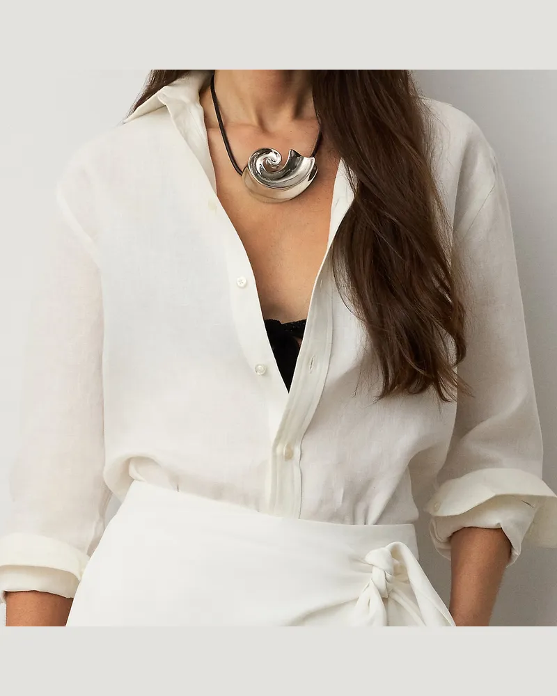 Ralph Lauren Silberfarbene Muschel-Lederhalskette Grey