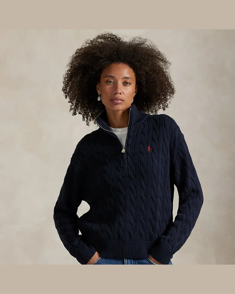 Ralph Lauren Baumwollpullover mit Zopfmuster Blue