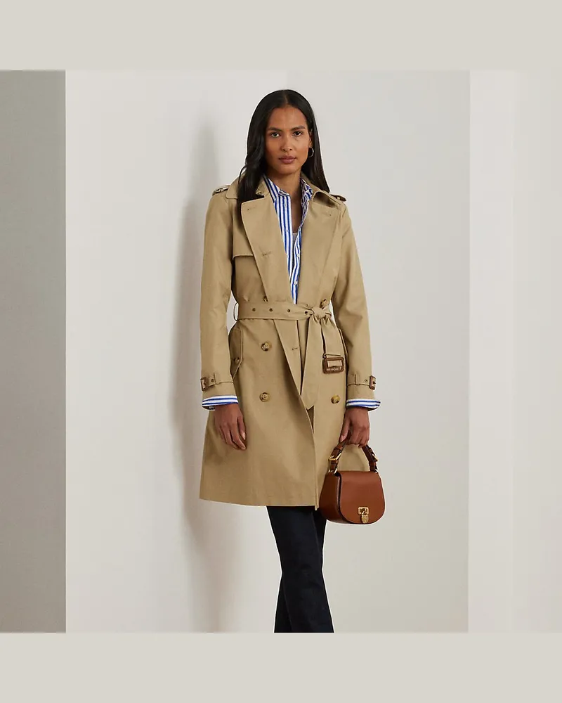 Ralph Lauren Kurzgrößen - Zweireihiger Trenchcoat mit Baumwolle Tan