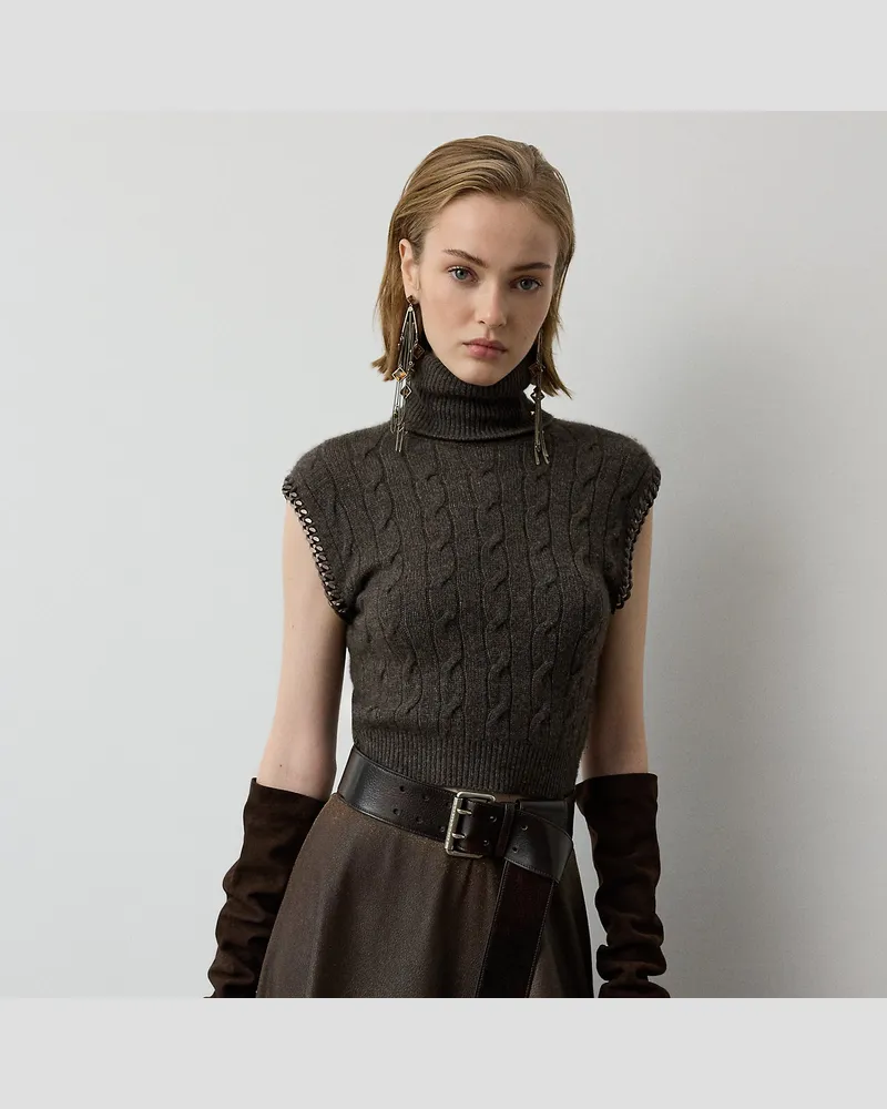 Ralph Lauren Ärmelloser Rollkragenpullover mit Ketten Brown