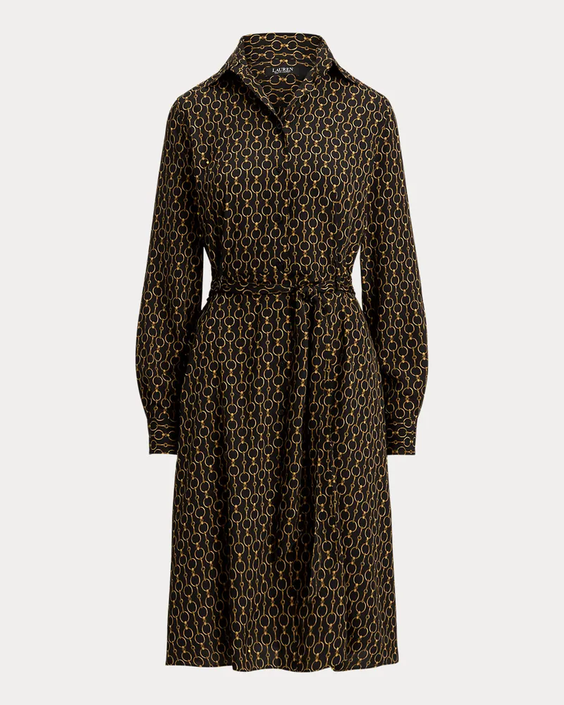 Ralph Lauren Kurzgrößen - Crêpe-Hemdkleid mit Kettenmuster Black