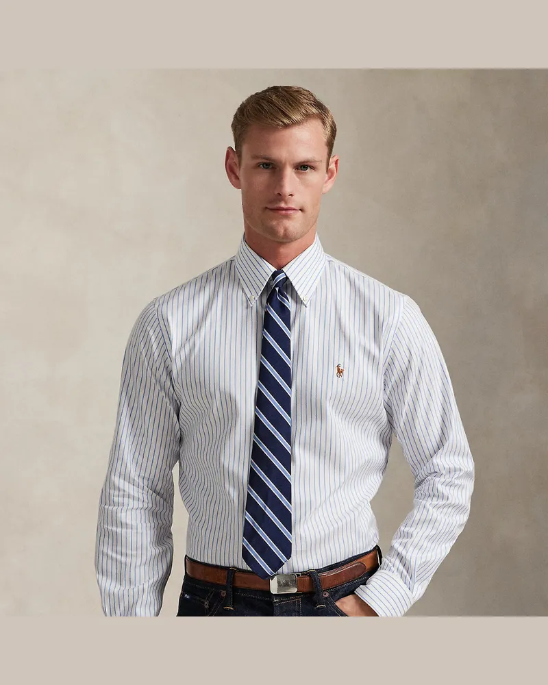 Ralph Lauren Gestreiftes Custom-Fit Oxfordhemd White