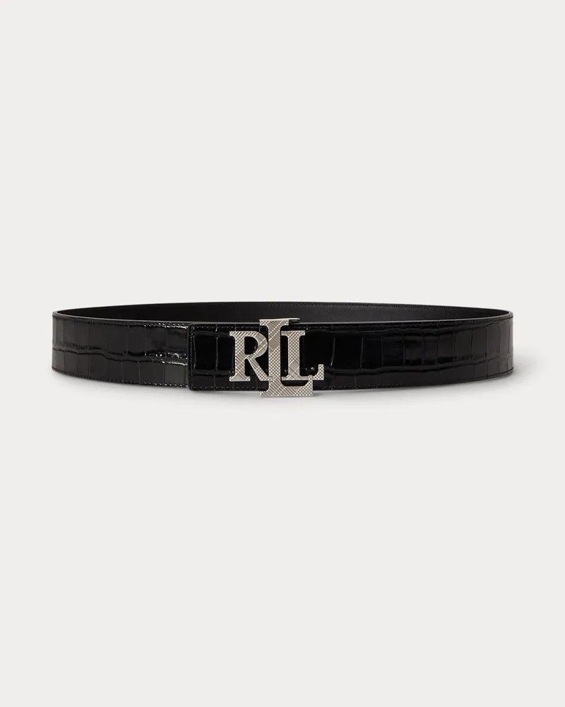 Ralph Lauren Wendbarer Gürtel mit Krokodilprägung Black