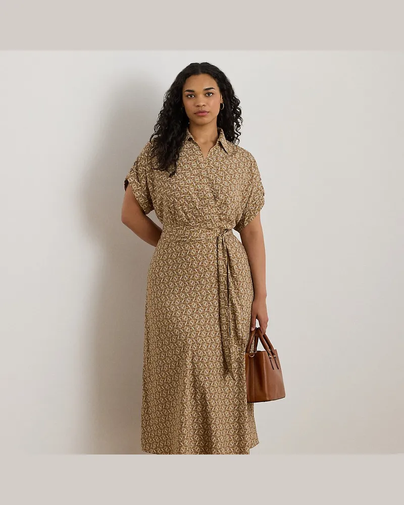 Ralph Lauren Plus Größen - Gemustertes Crêpekleid mit Gürtel Brown