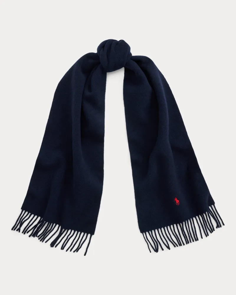 Ralph Lauren Wollschal mit Fransenbesatz Blue
