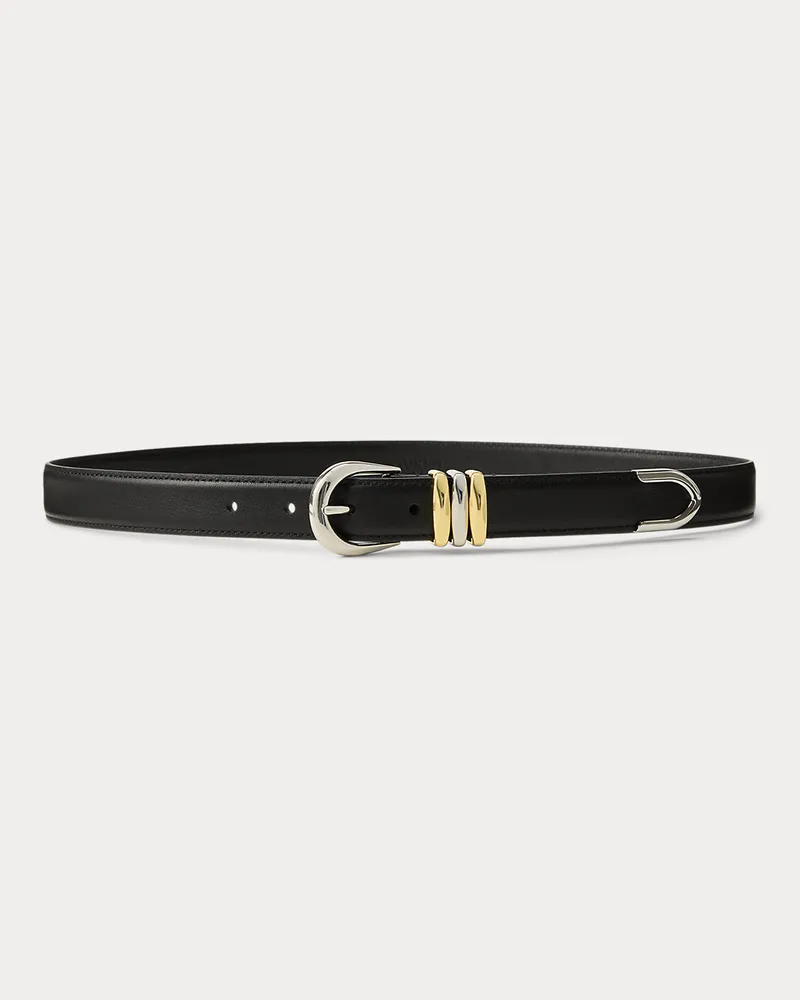 Ralph Lauren Schmaler Ledergürtel mit Metallschlaufe Black