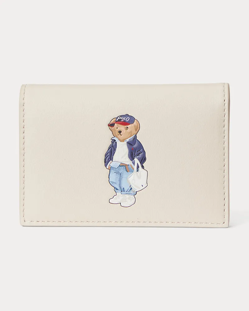 Ralph Lauren Lederkartenetui mit Klappe und Polo Bear Cream