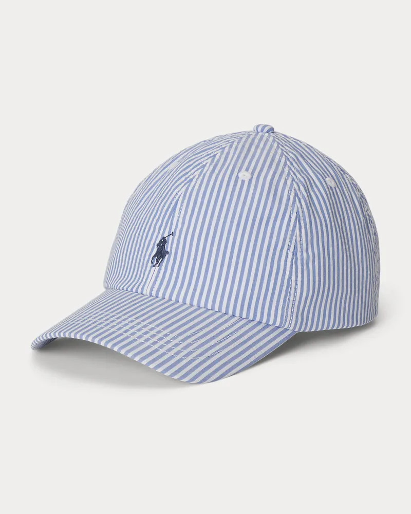 Ralph Lauren Gestreifte Baseballkappe aus Seersucker Blue