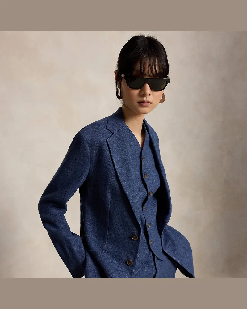 Ralph Lauren Einreihiger Leinen-Baumwoll-Blazer Blue