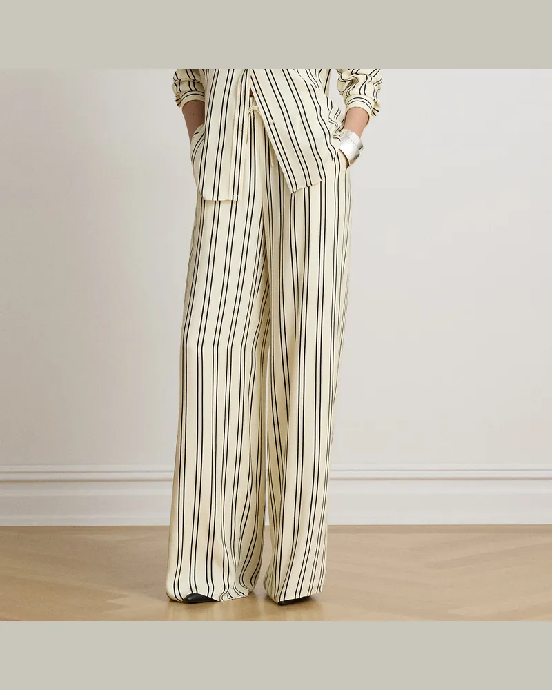 Ralph Lauren Gestreifte Jacquardhose mit weitem Bein Cream