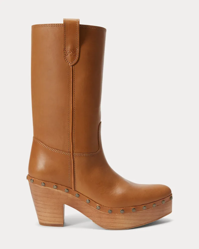 Ralph Lauren Clog-Stiefel aus Vachetteleder Brown