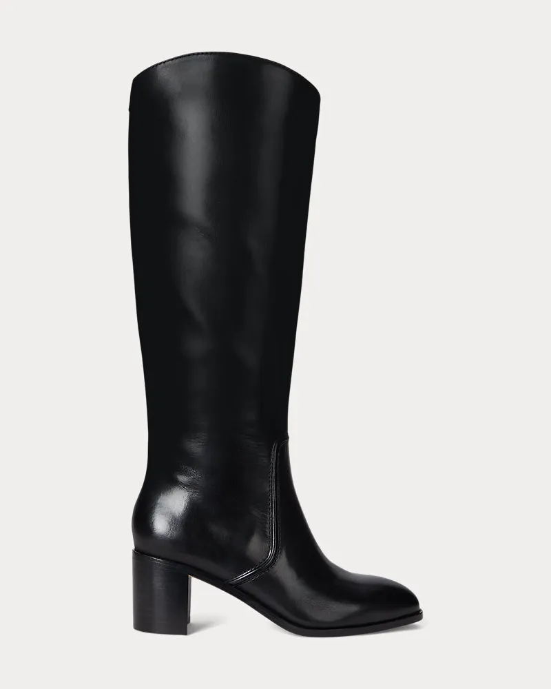 Ralph Lauren Hoher Stiefel Charly aus poliertem Leder Black
