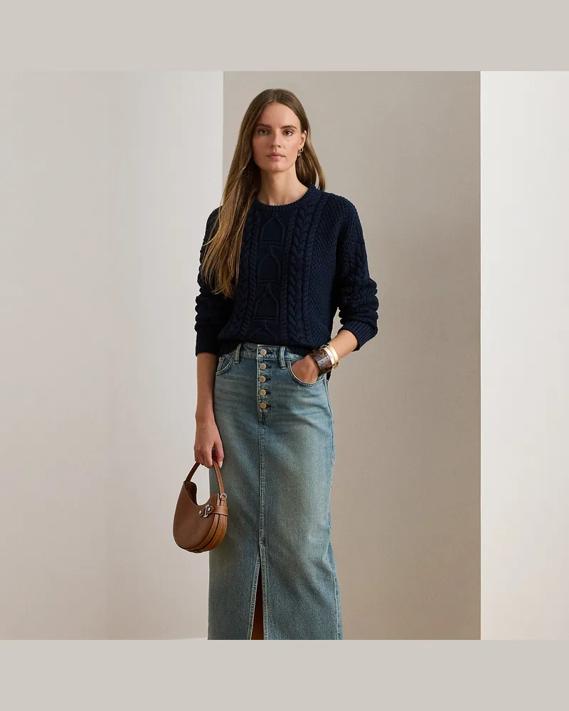 Ralph Lauren Denim-Bleistiftrock in Midi-Länge Blue