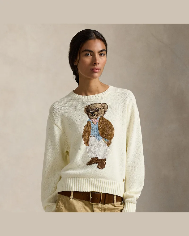 Ralph Lauren Baumwoll-Rundhalspullover mit Polo Bear Cream