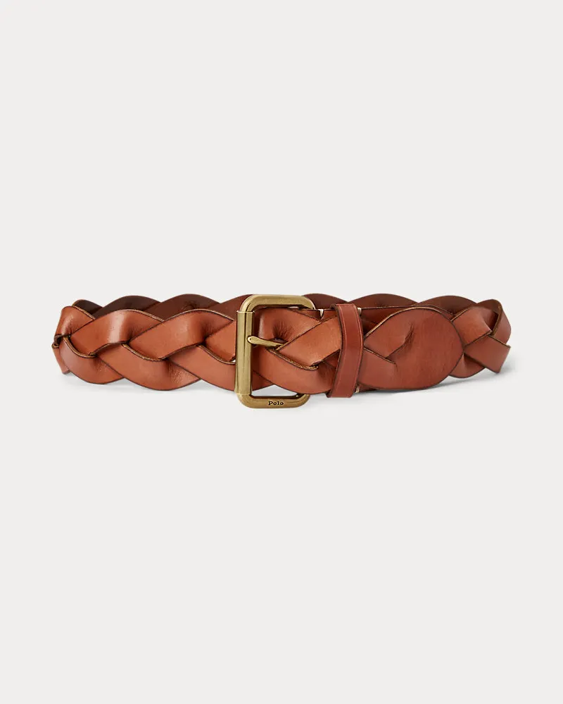 Ralph Lauren Geflochtener Vachetteledergürtel Tan