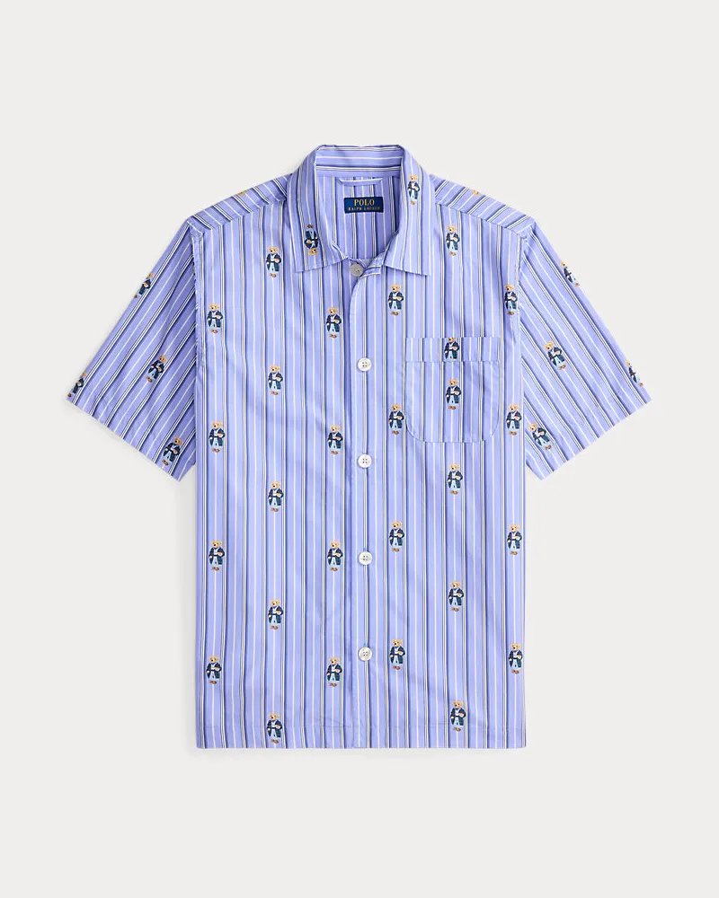 Ralph Lauren Gestreiftes Pyjamahemd mit Polo Bear Blue