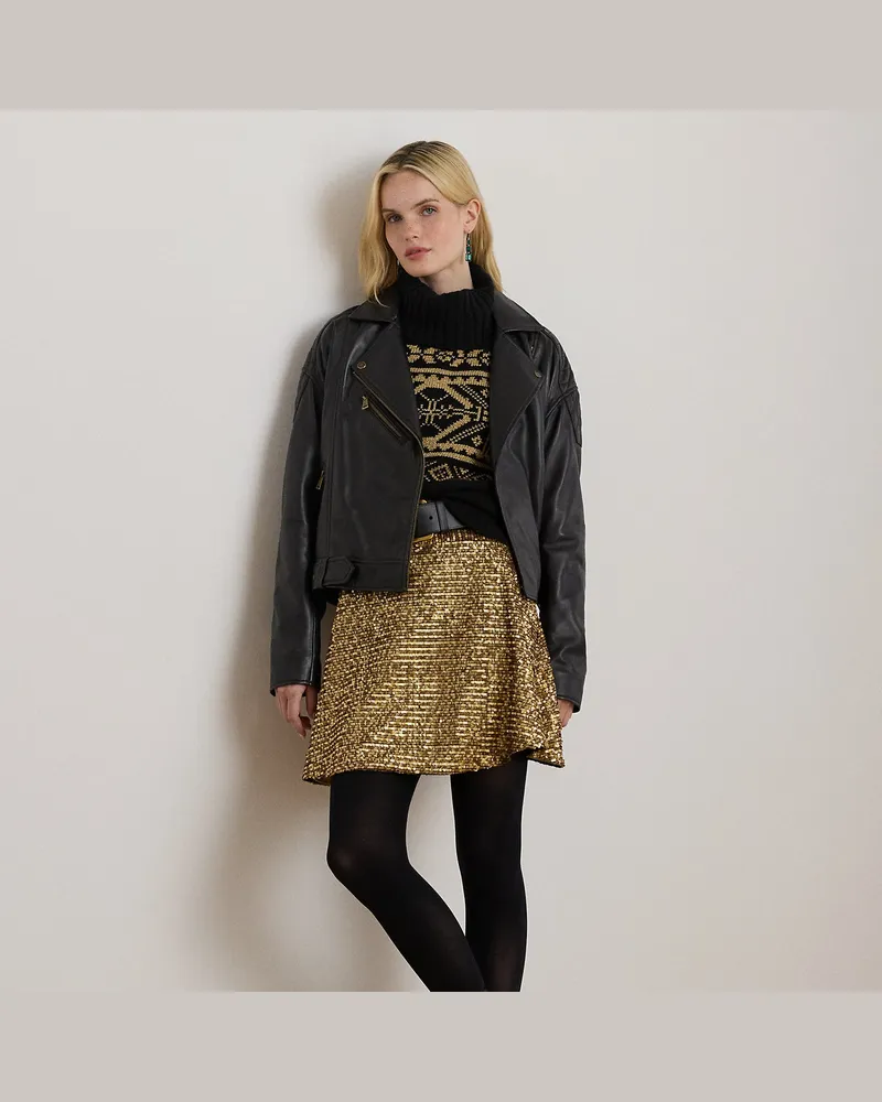 Ralph Lauren Mesh-Minirock in A-Linie mit Pailletten Gold