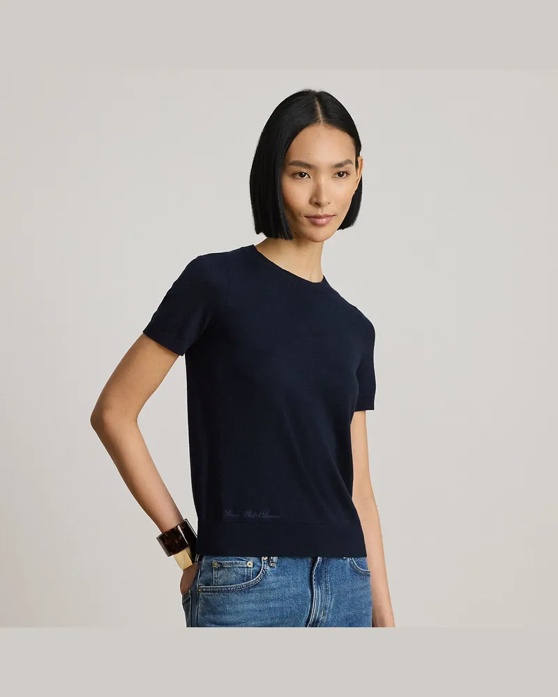 Ralph Lauren Kurzarmpullover aus Baumwolle und Modal Blue
