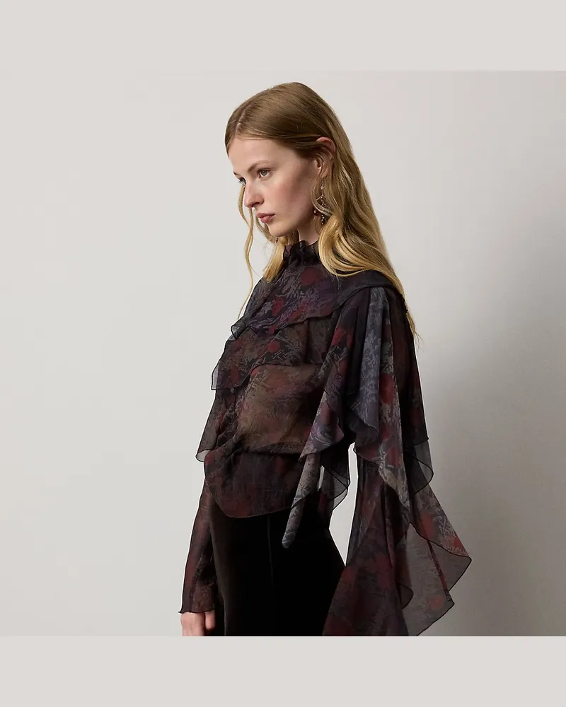 Ralph Lauren Geblümte Chiffonbluse Ilene mit Rüschen Black