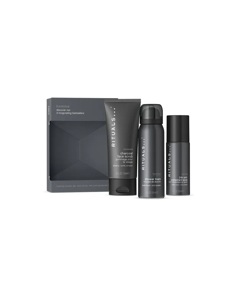 RITUALS Rituale Homme-CollectionTrial Set Rituals Homme Shower Foam 50 ml + Rituals Homme 24h Anti-Perspirant Spray 50 ml + Homme Charcoal Face Scrub 70 ml 18,90 