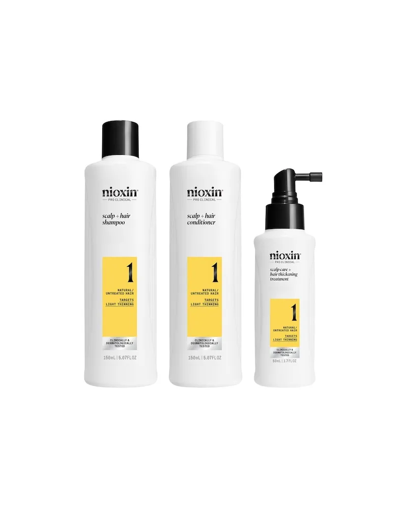 NIOXIN SYSTEM-1 Naturbelassenes,-dezent-duenner-werdendes-Haar3-Stufen Set Scalp + Hair Shampoo 150 ml + Scalp + Hair Conditioner 150 ml + Scalp Care + Hait Thickening Treatmenr 50 ml 101,86 € / 1 l 
