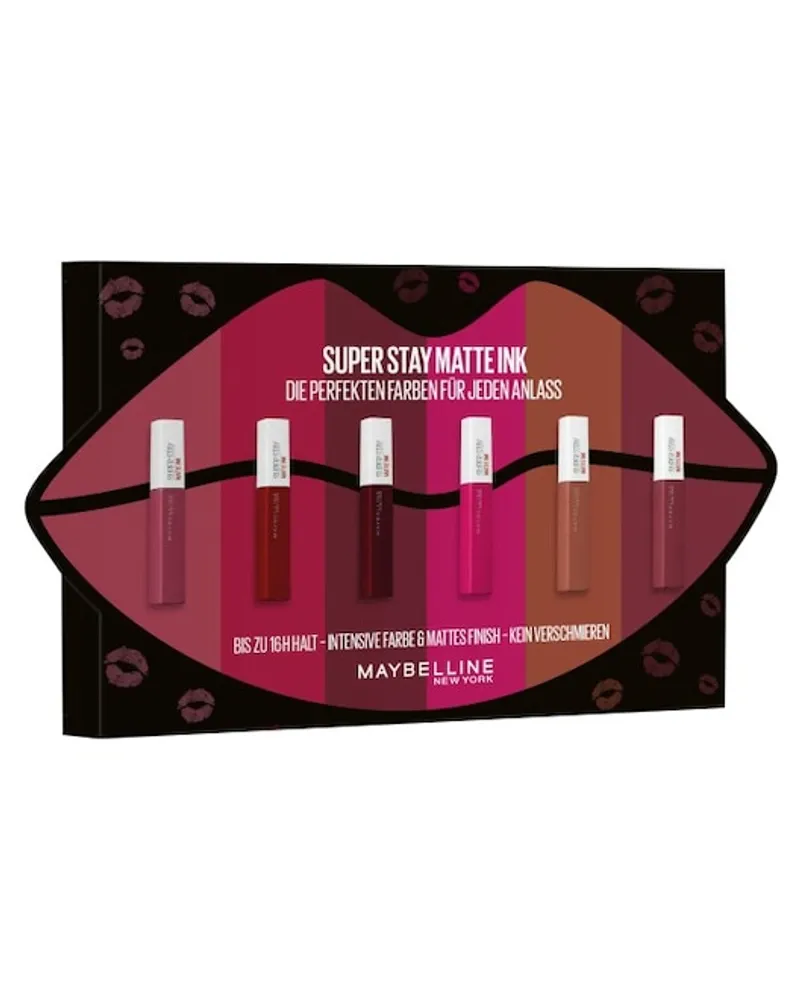 Maybelline Lippen Make-up Lipgloss Geschenkset Super Stay Matte Ink Lippenstift Nr. 15 Lover 5 ml + Nr. 20 Pioneer 5 ml + Nr. 30 Romantic 5 ml + Nr. 50  Voyager 5 ml + Nr. 70 Amazonian 5 ml + Nr. 80 Ruler 5 ml 