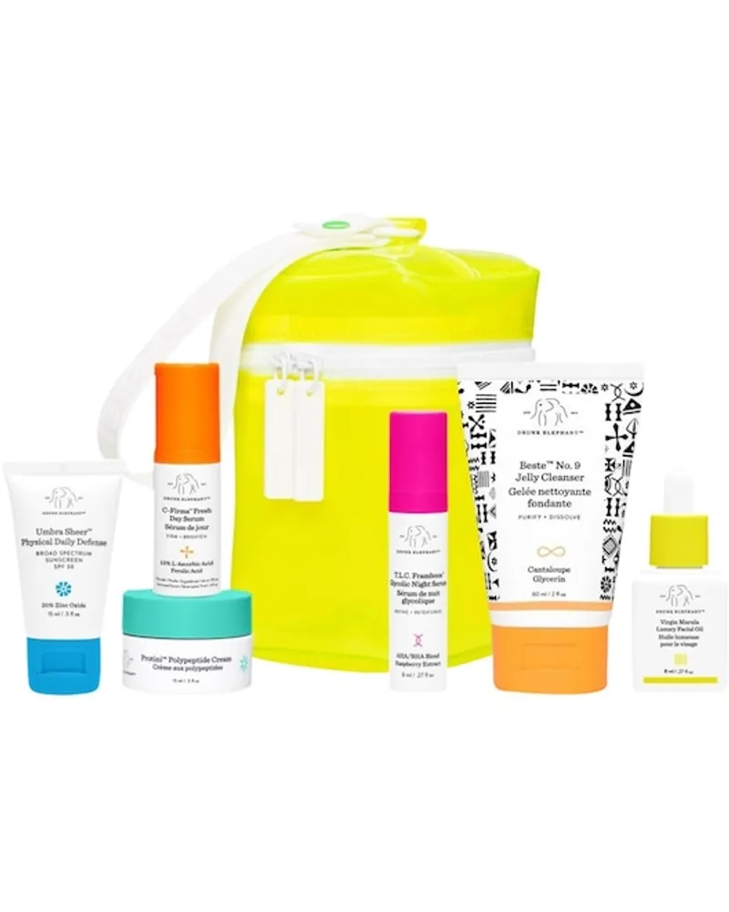 Drunk Elephant Gesichtspflege Produkt Sets The Littles 6.0 C-Firma™ Fresh Day Serum 9 ml + Protini™ Polypeptide Cream 15 ml + Umbra Sheer™ Physical Daily Defense SPF 30 15 ml + Beste™ No. 9 Jelly Cleanser 60 ml + T.L.C. Framboos™ Glycolic Night Serum 8 ml 