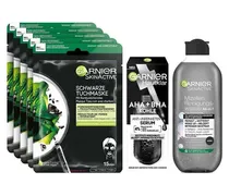 Collection Skin Active Geschenkset Mizellen-Reinigungswasser All-in-1 mit Aktivkohle 400 ml + Anti-Unreinheiten AHA + BHA Kohle Serum 30 ml +  Schwarze Tuchmaske Alge 5 x 28 g