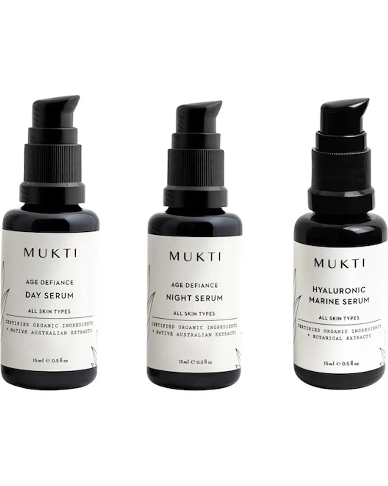 MUKTI Gesichtspflege Seren & Öle Age Defiance Mini Collection Age Defiance Day Serum 15 ml + Age Defiance Night Serum 15 ml + Hyaluronic Marine Serum 15 ml 