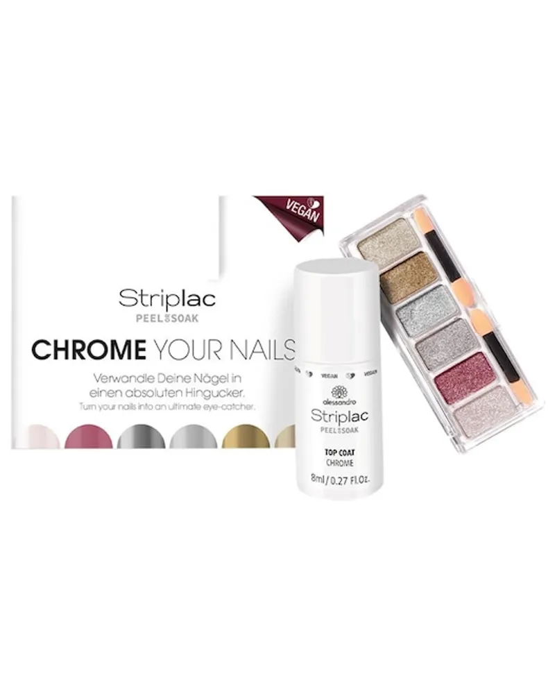 alessandro Nägel Striplac Peel Or Soak Sets Chrome Set Chrome Palette + Top Coat Chrome 8 ml + 1x Kosmetiktasche Chrome 