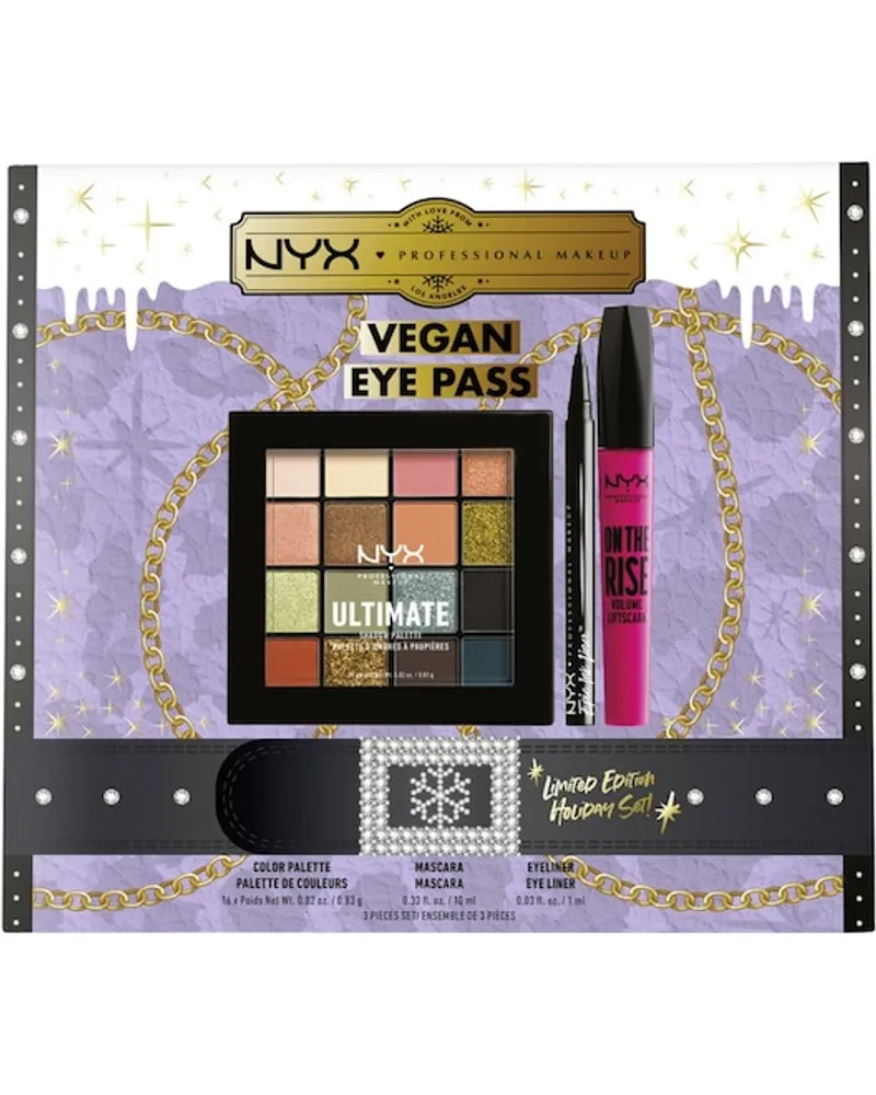 NYX Cosmetics Augen Make-up Eyeliner X-mas Vegan Eye Pass Color Palette 0,83 g + Epic Ink Liner 1 ml + On The Rise Volume Mascara 10 ml 